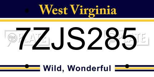 7ZJS285 West Virginia License Plate