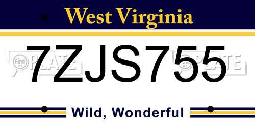 7ZJS755 West Virginia License Plate
