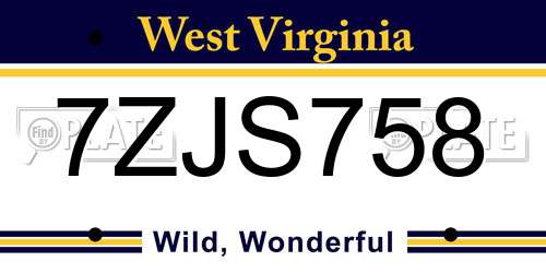 7ZJS758 West Virginia License Plate
