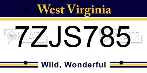 7ZJS785 West Virginia License Plate