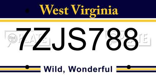 7ZJS788 West Virginia License Plate