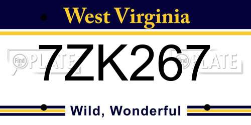 7ZK267 West Virginia License Plate
