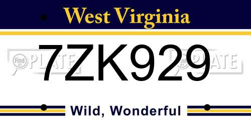 7ZK929 West Virginia License Plate