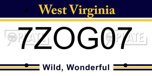 7ZOG07 West Virginia License Plate