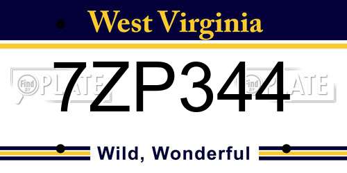 7ZP344 West Virginia License Plate
