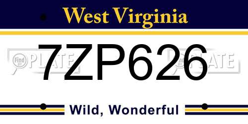 7ZP626 West Virginia License Plate