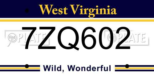 7ZQ602 West Virginia License Plate