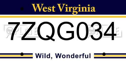 7ZQG034 West Virginia License Plate