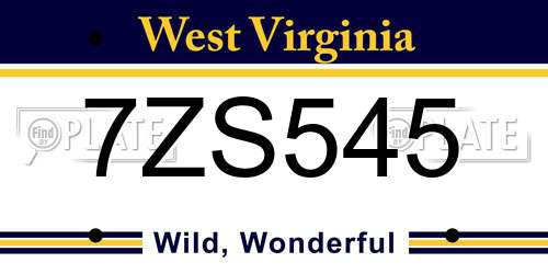 7ZS545 West Virginia License Plate