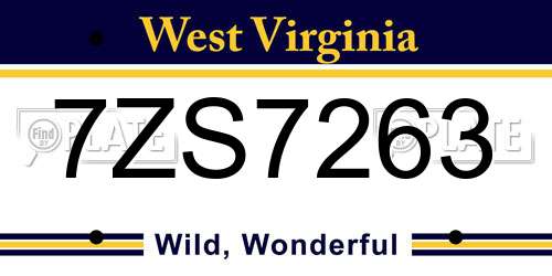 7ZS7263 West Virginia License Plate