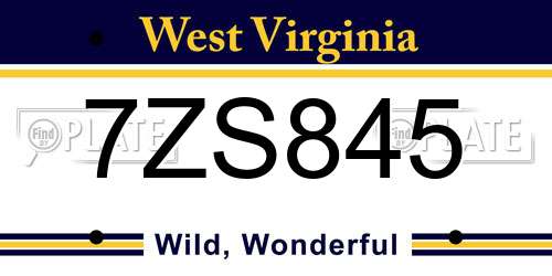 7ZS845 West Virginia License Plate