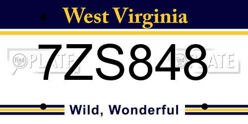 7ZS848 West Virginia License Plate
