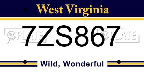 7ZS867 West Virginia License Plate