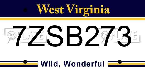 7ZSB273 West Virginia License Plate
