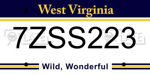 7ZSS223 West Virginia License Plate