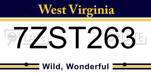 7ZST263 West Virginia License Plate