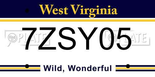 7ZSY05 West Virginia License Plate