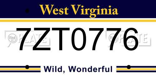 7ZT0776 West Virginia License Plate