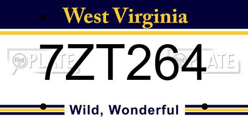 7ZT264 West Virginia License Plate