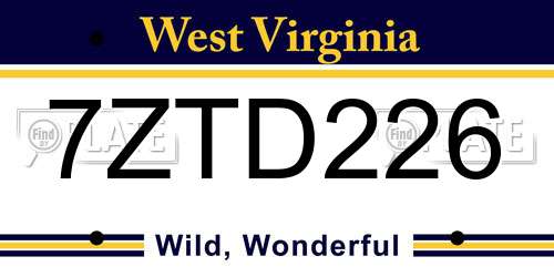 7ZTD226 West Virginia License Plate