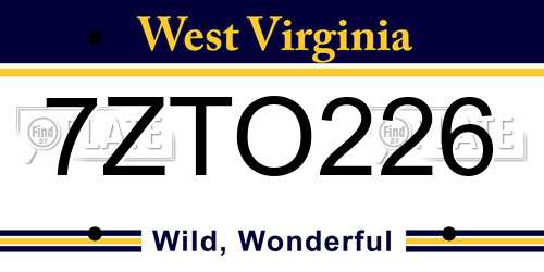 7ZTO226 West Virginia License Plate