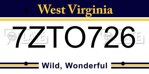 7ZTO726 West Virginia License Plate
