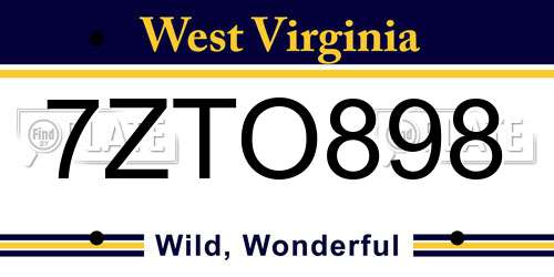 7ZTO898 West Virginia License Plate