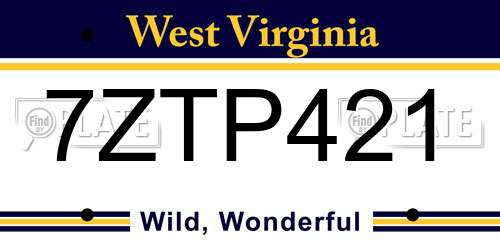 7ZTP421 West Virginia License Plate