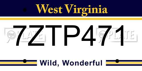 7ZTP471 West Virginia License Plate
