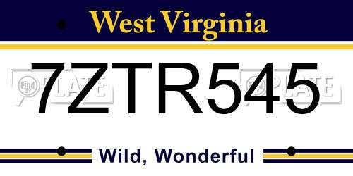 7ZTR545 West Virginia License Plate