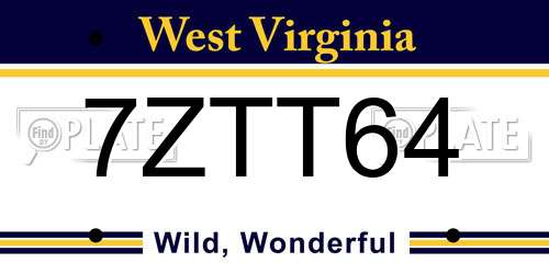 7ZTT64 West Virginia License Plate