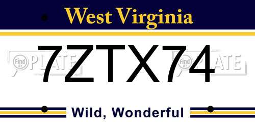 7ZTX74 West Virginia License Plate