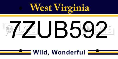 7ZUB592 West Virginia License Plate