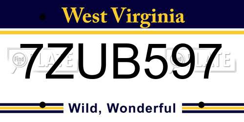 7ZUB597 West Virginia License Plate