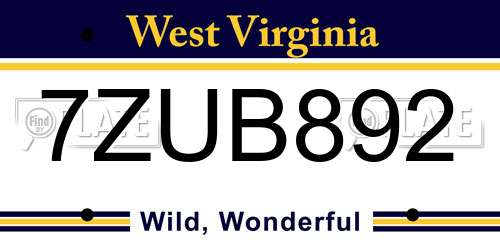 7ZUB892 West Virginia License Plate