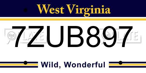 7ZUB897 West Virginia License Plate