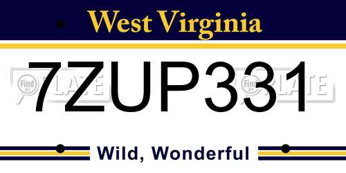 7ZUP331 West Virginia License Plate