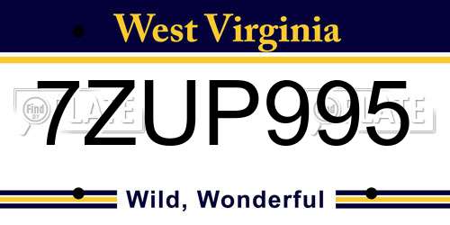 7ZUP995 West Virginia License Plate