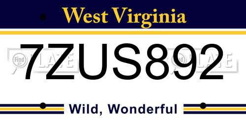 7ZUS892 West Virginia License Plate