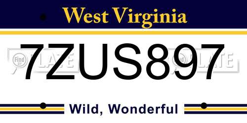 7ZUS897 West Virginia License Plate
