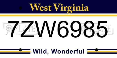 7ZW6985 West Virginia License Plate