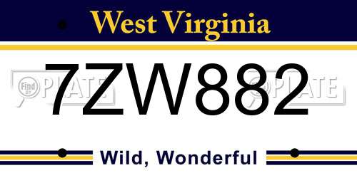 7ZW882 West Virginia License Plate
