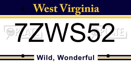7ZWS52 West Virginia License Plate