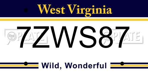 7ZWS87 West Virginia License Plate
