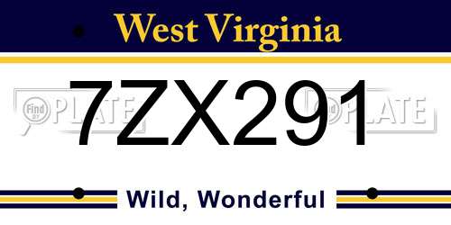 7ZX291 West Virginia License Plate