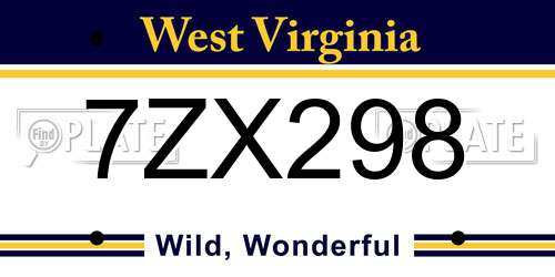 7ZX298 West Virginia License Plate