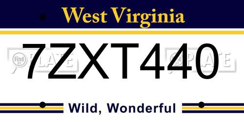 7ZXT440 West Virginia License Plate