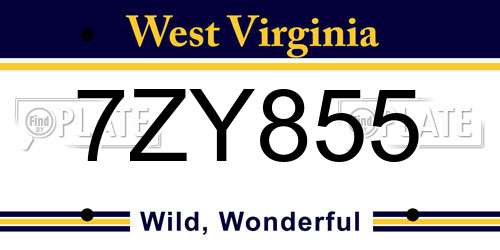 7ZY855 West Virginia License Plate
