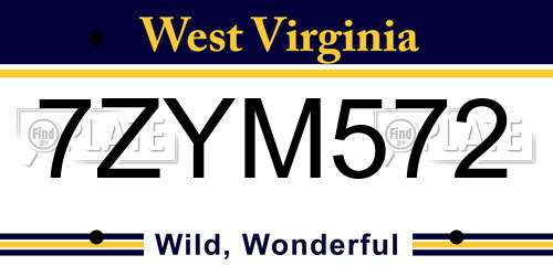 7ZYM572 West Virginia License Plate