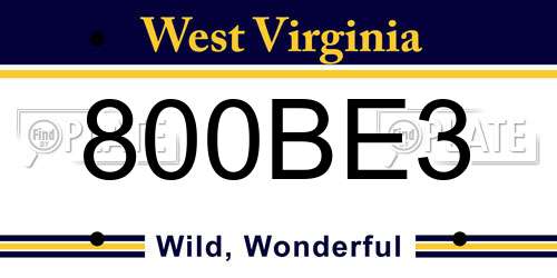 800BE3 West Virginia License Plate
